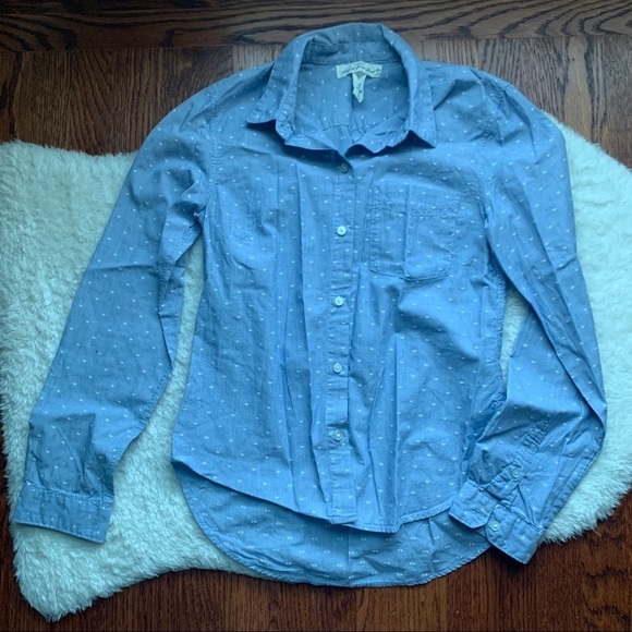 H&M Blue Polka Dot Classic Button Down Shirt Size 4 100% Cotton EUC - Picture 1 of 8
